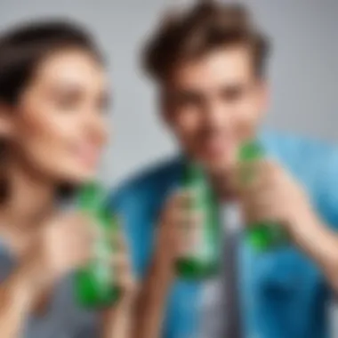 Trendy young adults holding wolchonok soda bottles