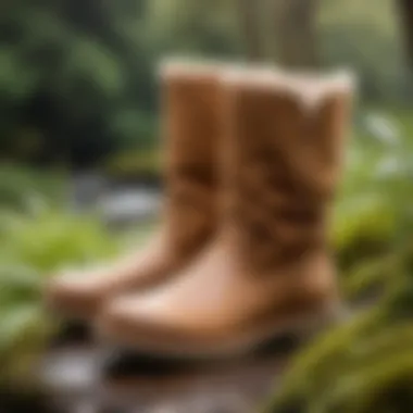 Elegant waterproof UGGs showcased in a natural outdoor setting