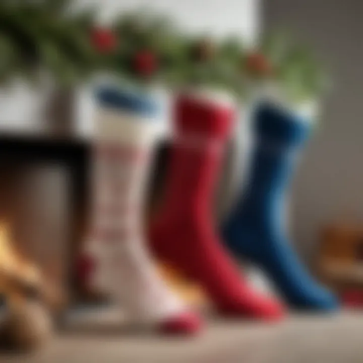 Stylish winter socks displayed with seasonal decor