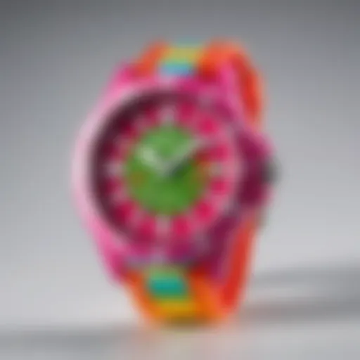 Colorful children's wristwatch displaying fun designs