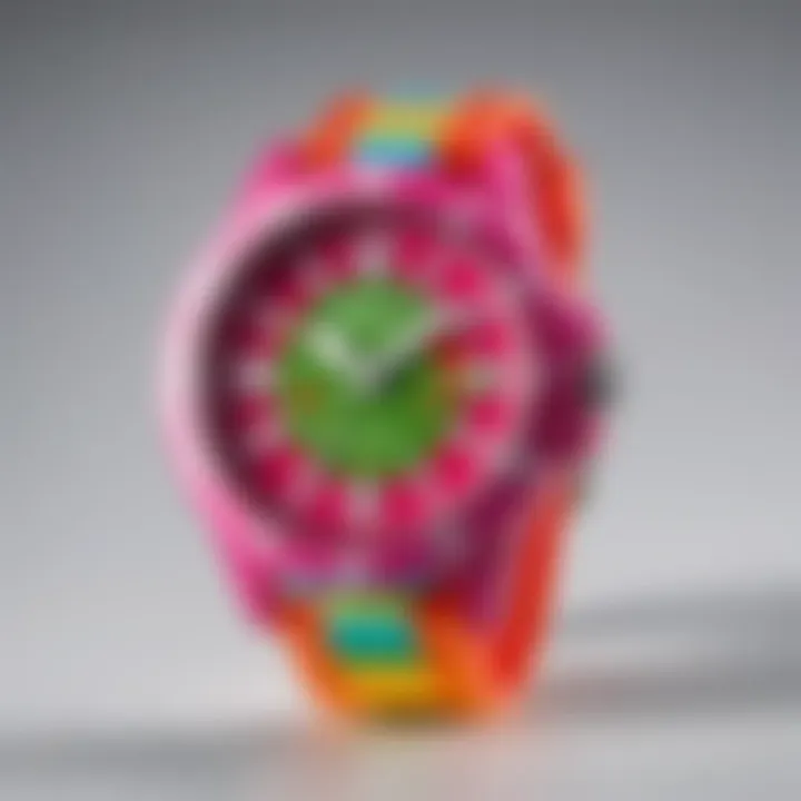 Colorful children's wristwatch displaying fun designs